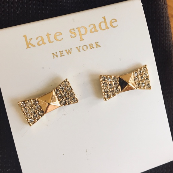 BNWT kate spade gold tone and crystal bow earrings - Picture 2 of 3
